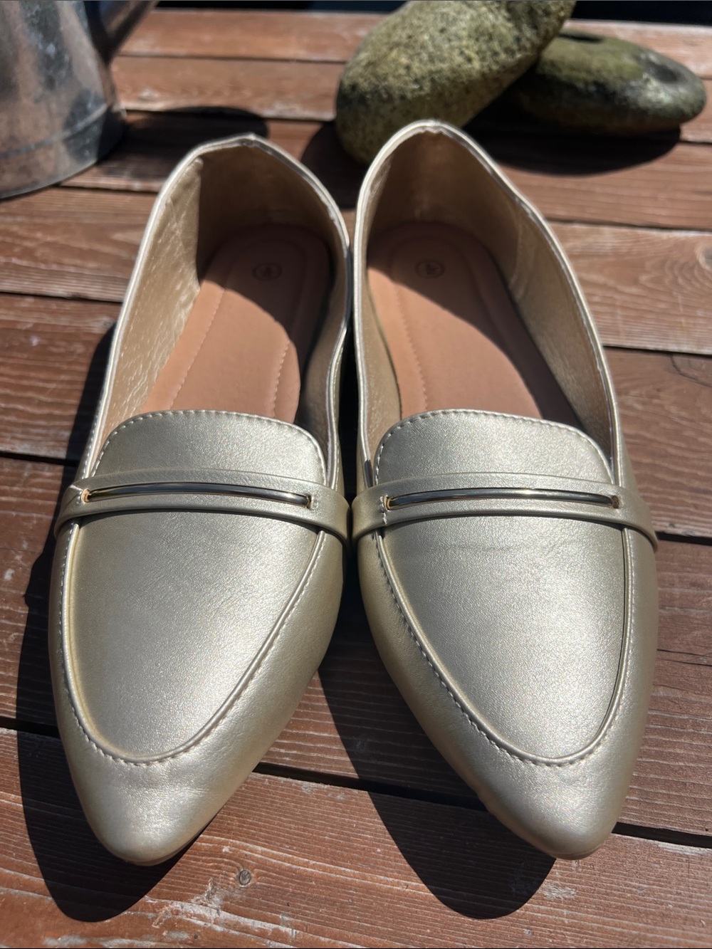 Source Unknown Metallic Gold Pointed Toe Loafers